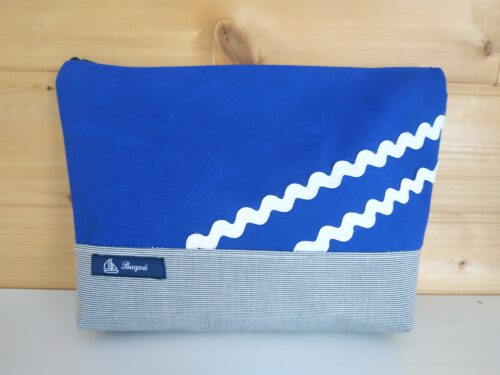 Trousse de toillette gris, bleu, vagues blanches