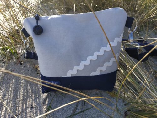 Besace marine-gris clair-vagues blanches