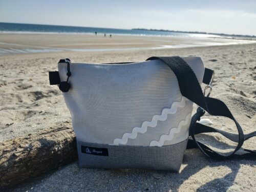 besace -rayé gris et blanc - gris-vagues blanches