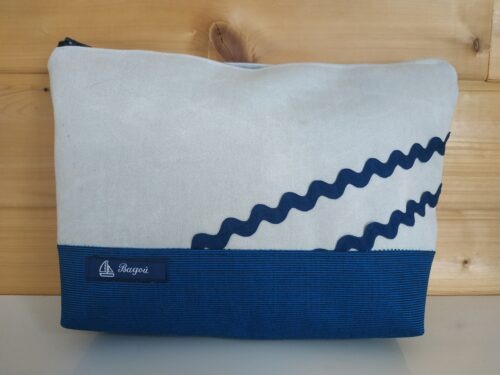 Trousse de toilette bleu à rayures noires-gris clair-vagues marines